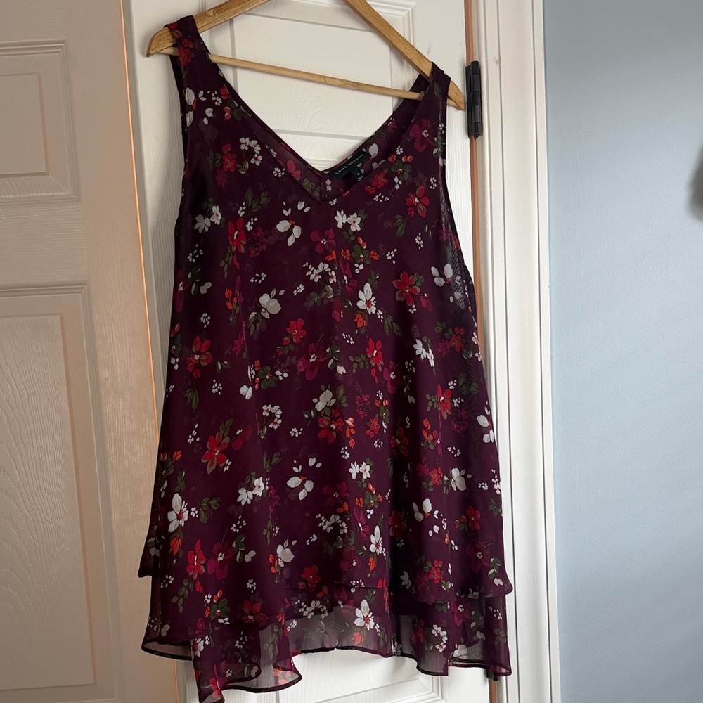 Lane Bryant Burgundy Floral Sleeveless Blouse